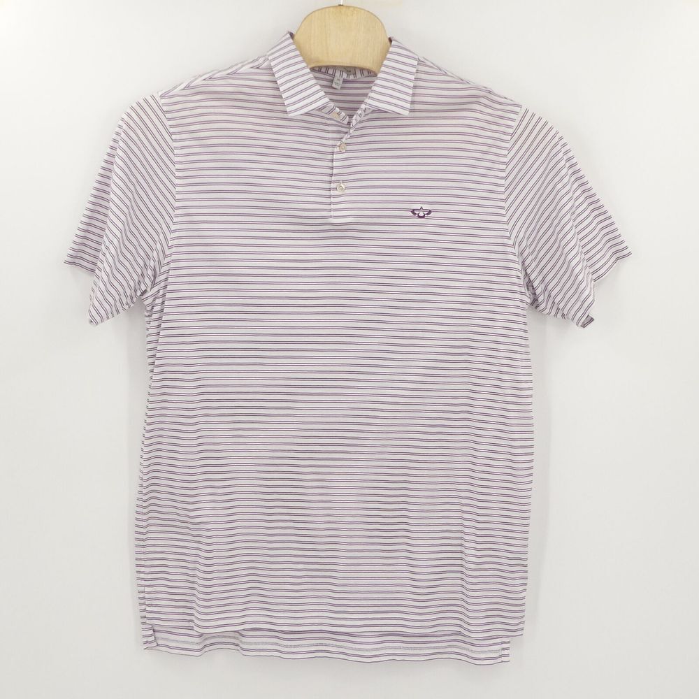 Peter Millar Men's XL Polo Shirt White with Purple Stripes 100% Cotton Reserve‎
